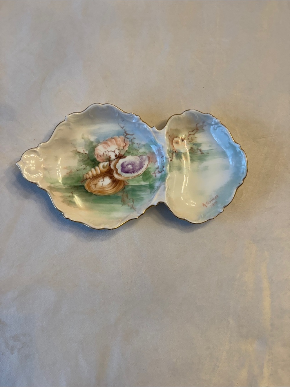 Antique! T&V Limoges France Sardine/Oyster Server Sea Life, Shells Tray- Signed
